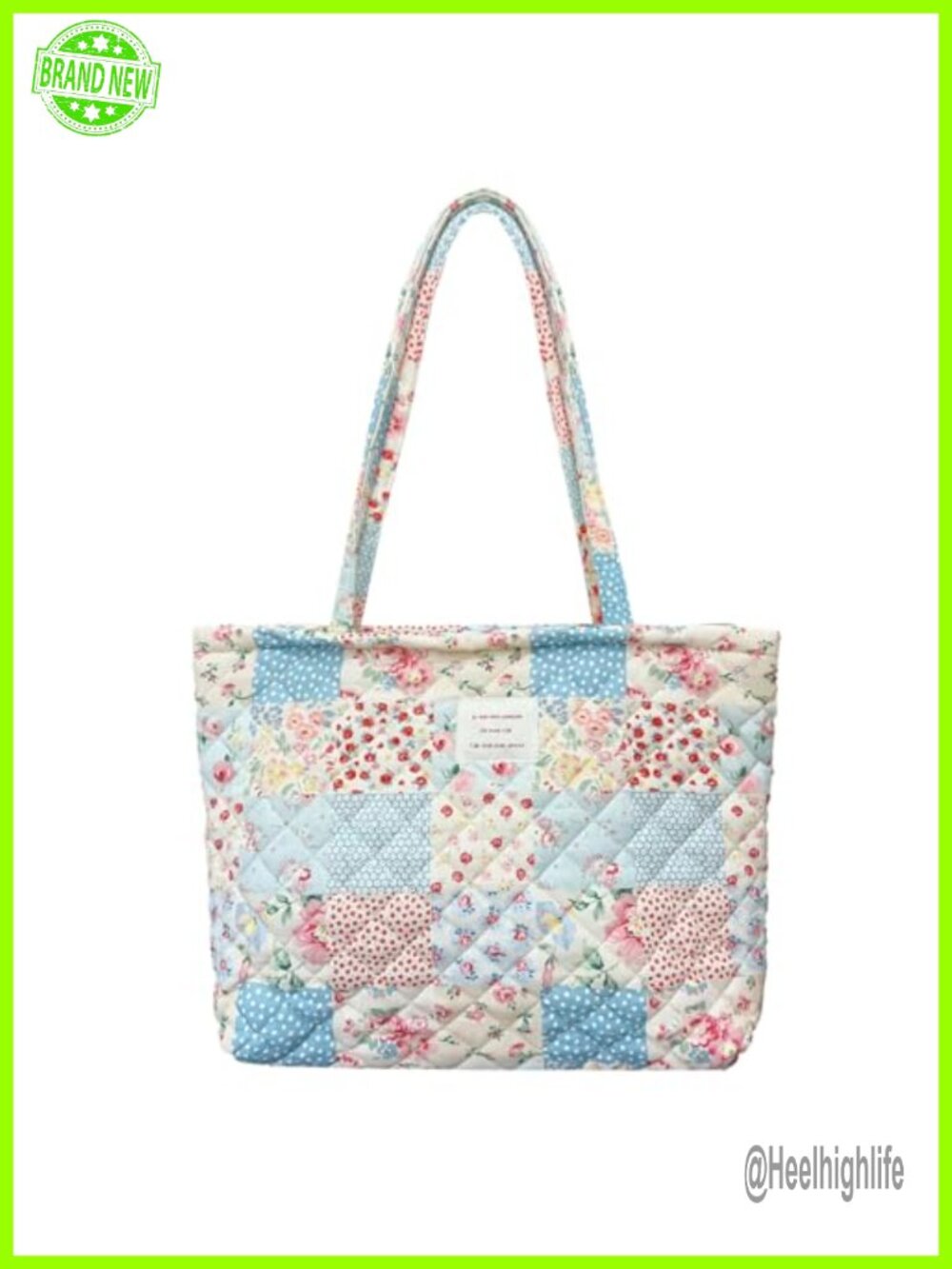 Floral Quilted Tote Bag Zip Small Shoulder Bag Cotton